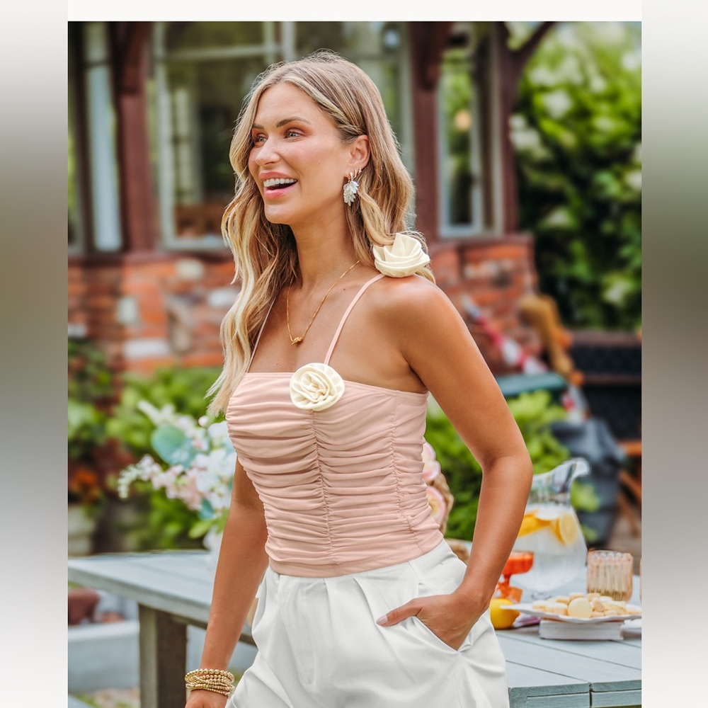 Ruched Blush Pink Floral Appliqué Cami - Picture 3 of 3